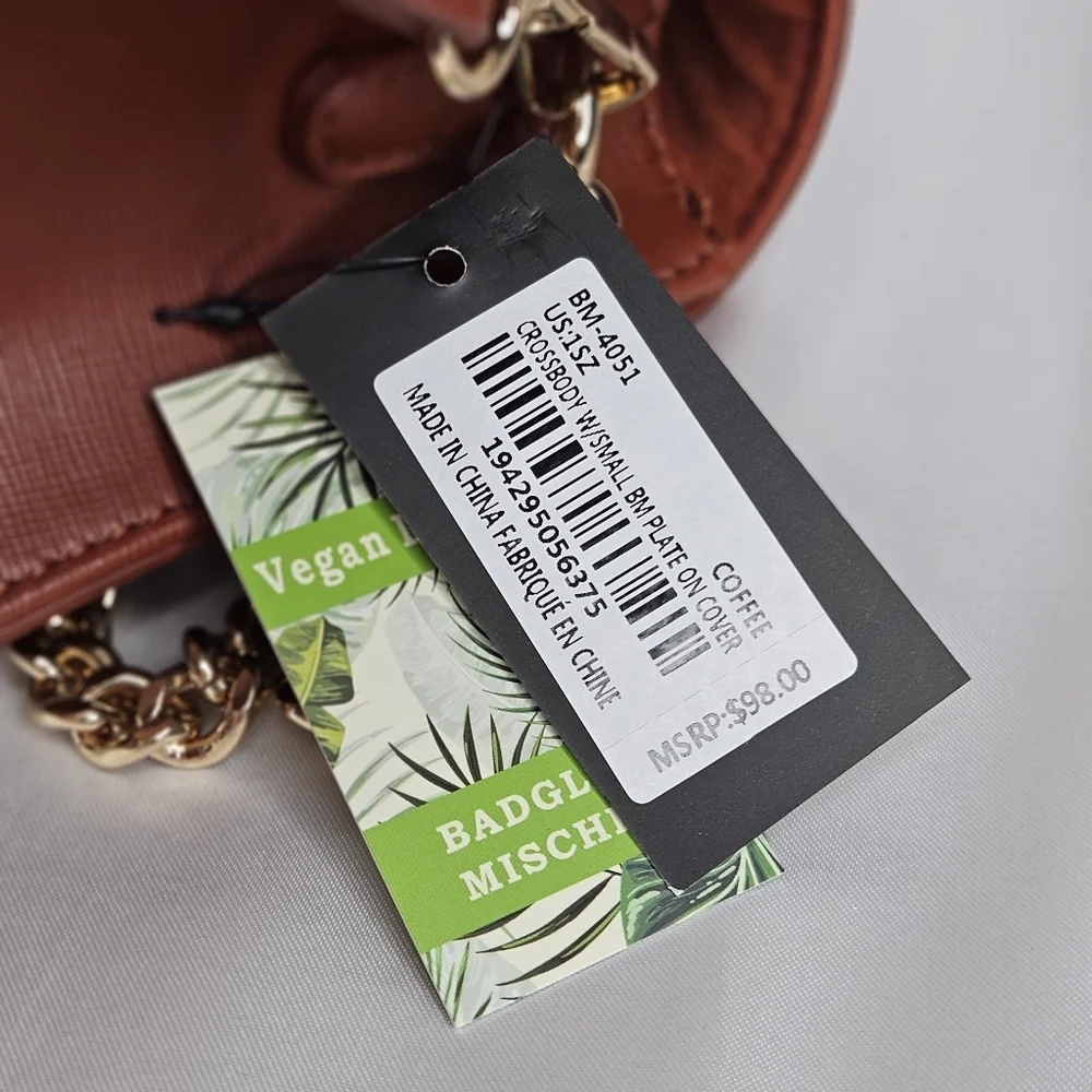 Badgley Mischka Crossbody Coffee Gold Chain NWT - Picture 6 of 7